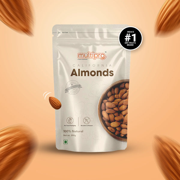 Multipro California Almonds | 100% Natural | Premium Quality | No-Touch Packaging | 200g