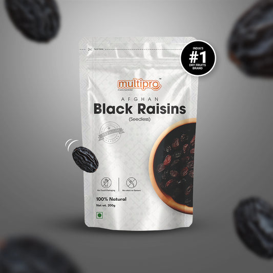 Multipro Afghan Black Raisins (Seedless) | 100% Natural | No-Touch Packaging | 200g