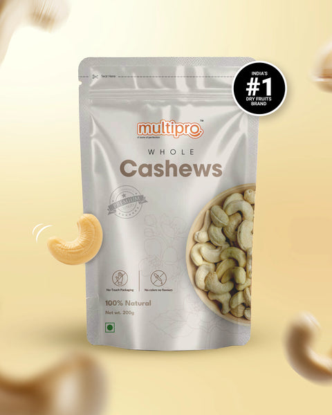 Multipro Whole Cashews | 100% Natural | No-Touch Packaging | 200g