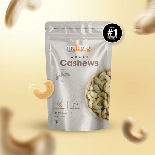 Multipro Whole Cashews | 100% Natural | No-Touch Packaging | 200g