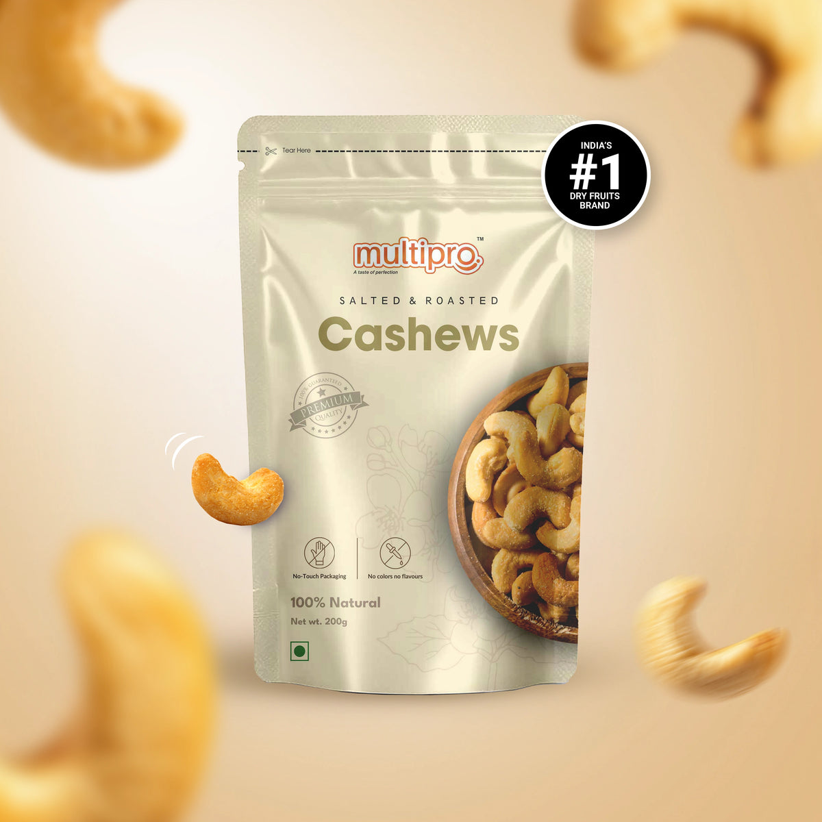 Multipro Salted & Roasted Cashews | 100% Natural | Premium Quality | No-Touch Packaging | 200g
