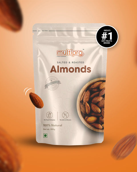 Multipro Salted & Roasted Almonds | 100% Natural | Premium Quality | No-Touch Packaging | 200g