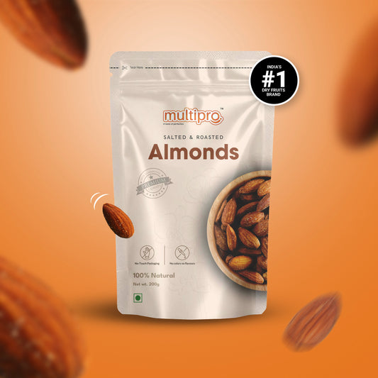 Multipro Salted & Roasted Almonds | 100% Natural | Premium Quality | No-Touch Packaging | 200g