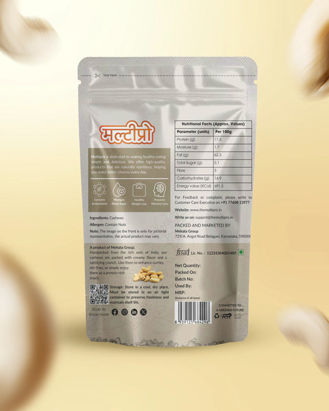 Multipro Whole Cashews | 100% Natural | No-Touch Packaging | 200g