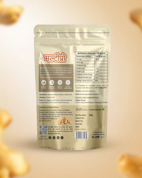 Multipro Salted & Roasted Cashews | 100% Natural | Premium Quality | No-Touch Packaging | 200g
