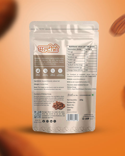 Multipro Salted & Roasted Almonds | 100% Natural | Premium Quality | No-Touch Packaging | 200g