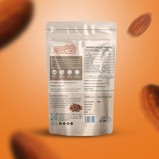 Multipro Salted & Roasted Almonds | 100% Natural | Premium Quality | No-Touch Packaging | 200g