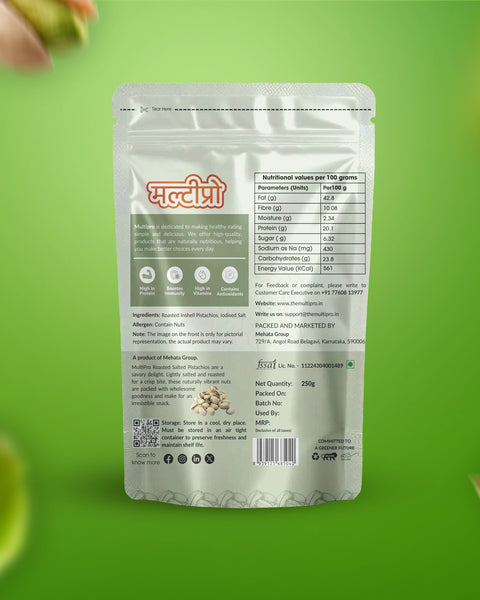 Multipro Salted & Roasted Irani Pistachios | 100% Natural | Premium Quality | No-Touch Packaging | 200g