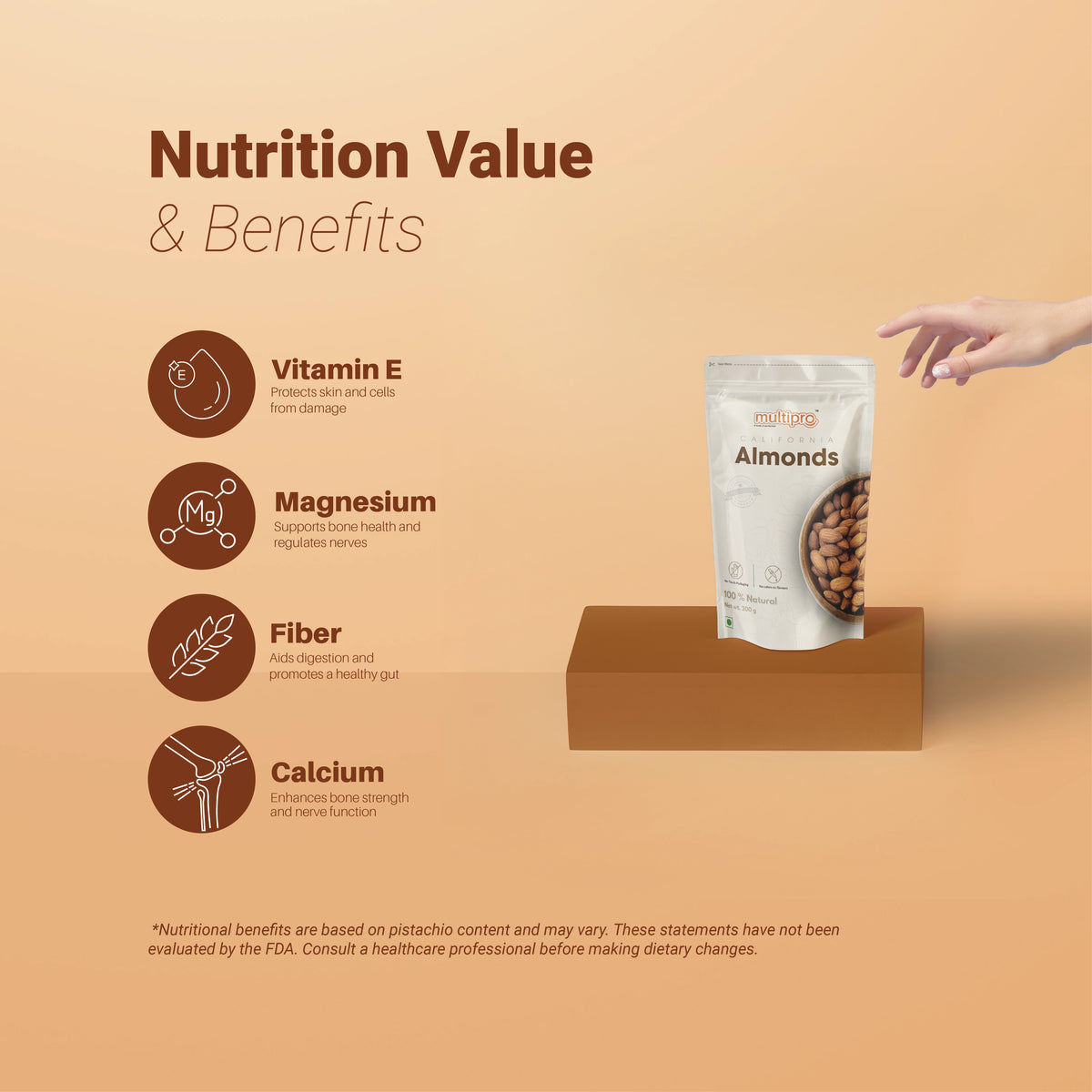 Multipro California Almonds | 100% Natural | Premium Quality | No-Touch Packaging | 200g