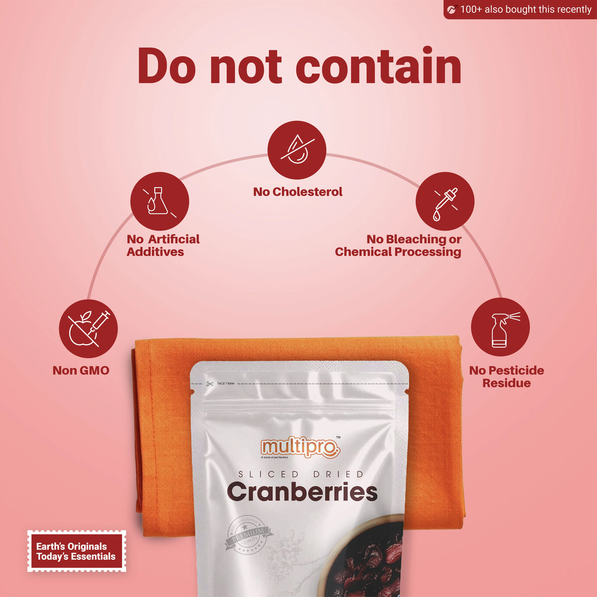 Multipro Sliced Dried Cranberries | 100% Natural | No-Touch Packaging | 200g