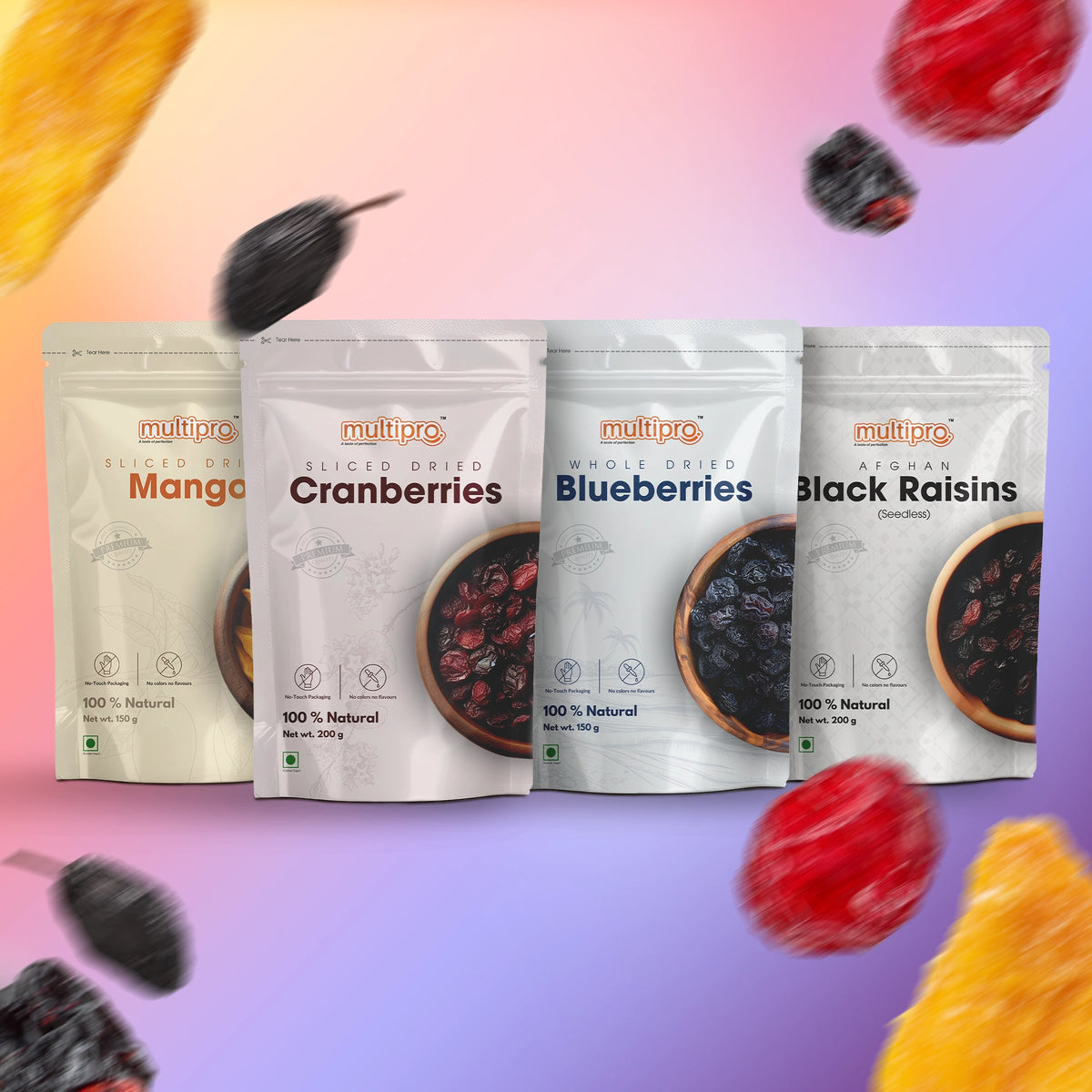 Multipro Gourmet Fruit Medley | Dried Mango, Blueberries, Cranberries & Afghan Raisins | 100% Natural
