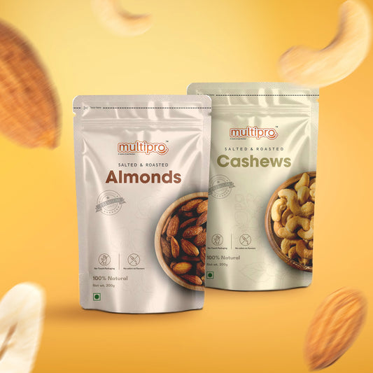 Multipro Almonds & Cashews Combo | 100% Natural | Premium Quality | No-Touch Packaging | 2 x 200g Packs