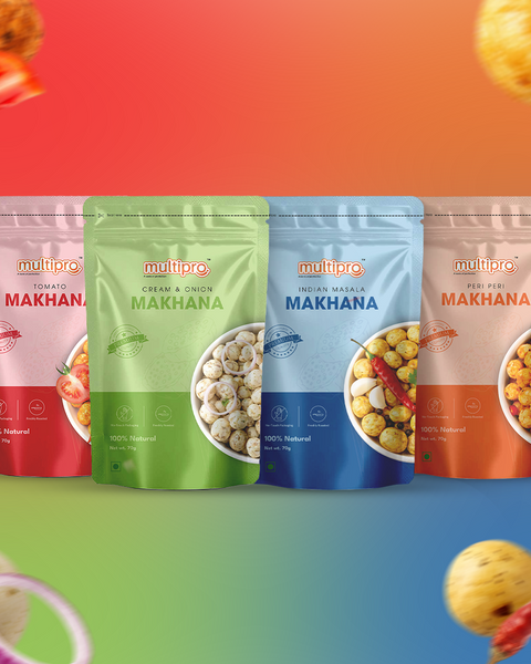 Makhana Flavour Combo | Peri Peri + Tomato + Cream & Onion + Indian Masala | 4 x 70g
