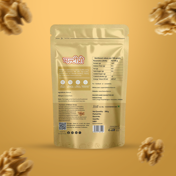 Walnuts | Premium Whole Kernels | 100% Natural | No-Touch Packaging | 200g