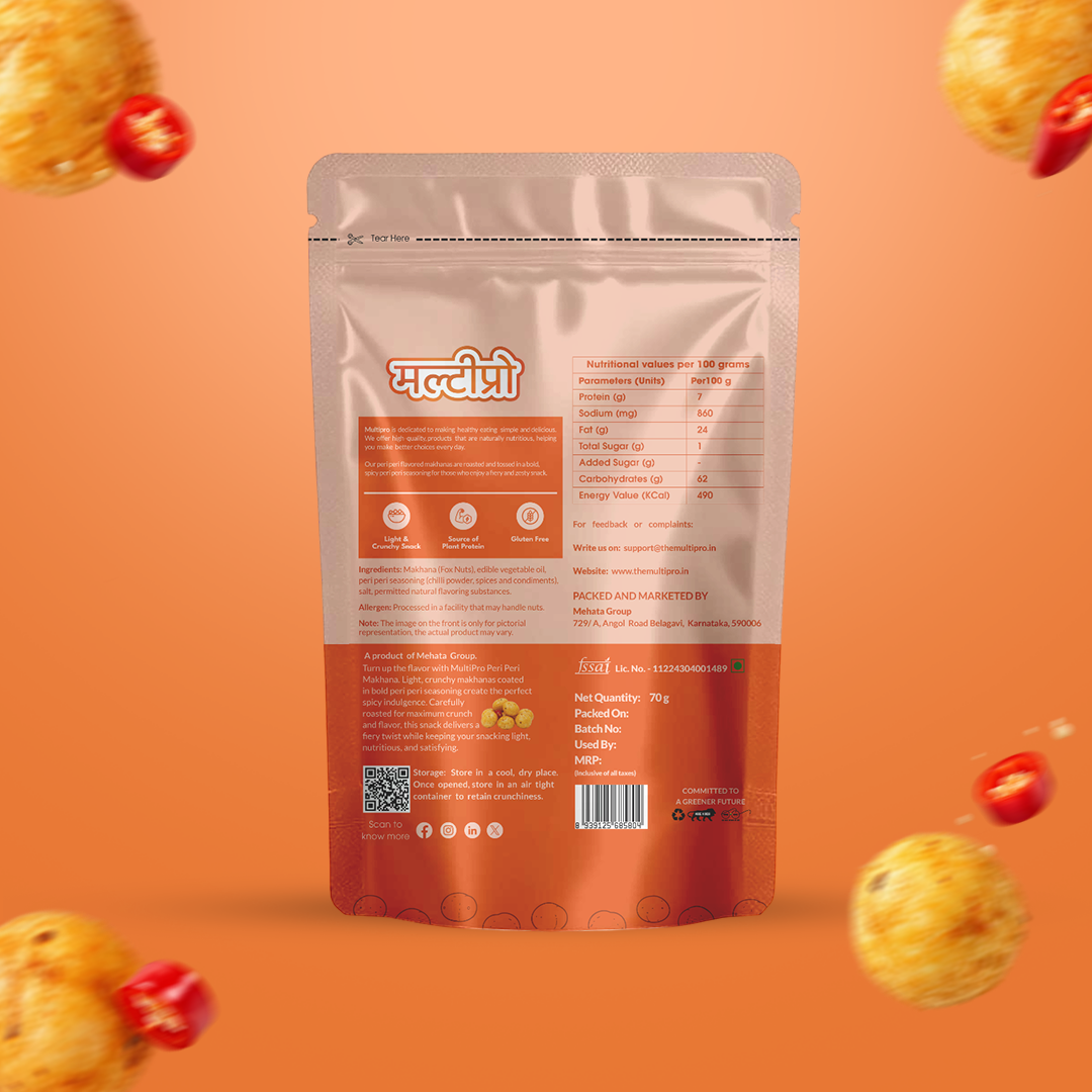 Peri Peri Makhana | Bold & Spicy | Oven Roasted | No-Touch Packaging | 70g