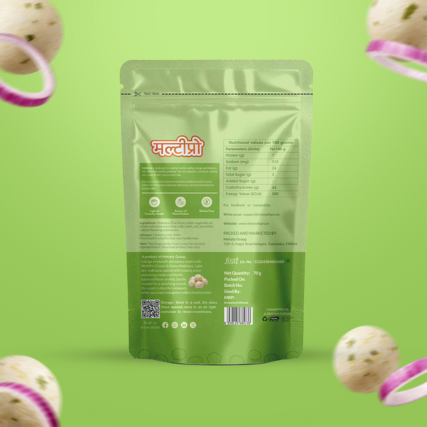 Cream & Onion Makhana | Rich & Savory | Oven Roasted | No-Touch Packaging | 70g