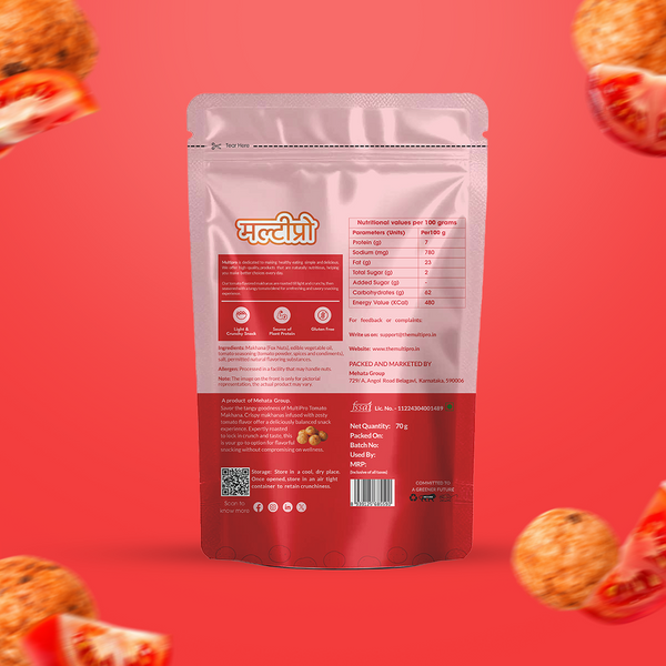 Tomato Makhana | Tangy & Savory | Oven Roasted | No-Touch Packaging | 70g